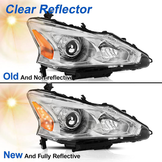 Alziria Headlight Assembly Compatible With 20132015 Nissan Altima Sslsv Only Fit 4door Chrome Housing Amber Reflector