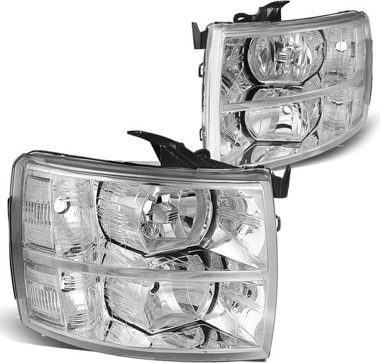 Dna Motoring Hlohcsil07chcl1 Chrome Housing Headlights Compatible With 0713 Silverado 15002500 Hd 3500 1500