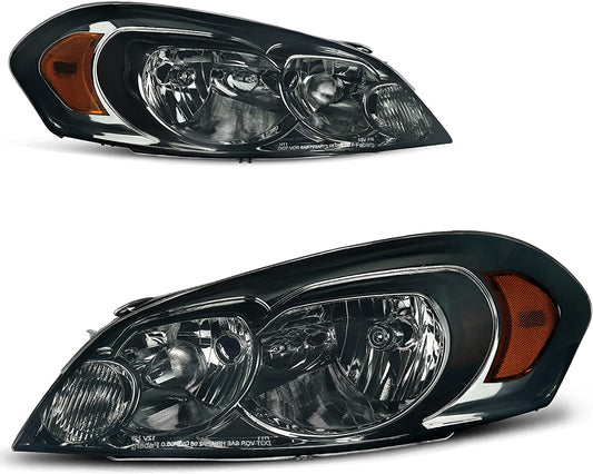 Autosaver88 Headlight Assembly Compatible With 20062013 Chevy Impala 06 07 Monte Carlo Replacement Headlamp Driving Light Chrome Housing Amber Reflector Clear Lens 25958359 25958360 A Black Smoke Oe