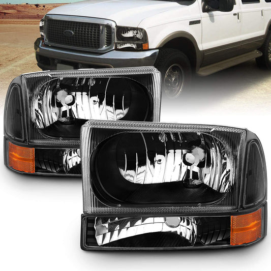 Amerilite For Ford Super Duty F250 F350 F450 F550 Excursion Chrome Factory Style Replacement Headlights Wbumper Corner Set Passenger And Driver Side