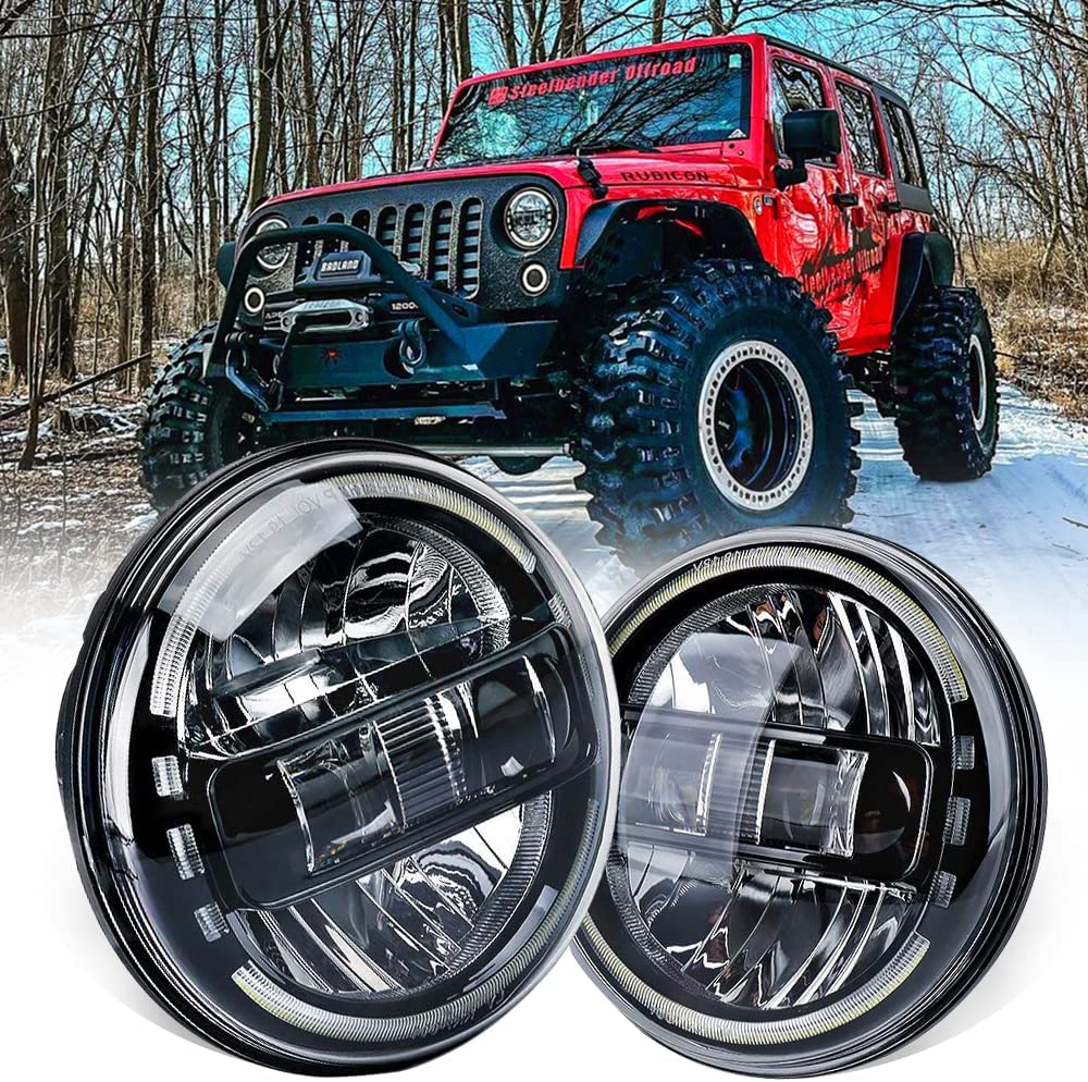 Xprite Inch LED Headlights DOT Approved Compatible with Jeep Wrangler JK  LJ CJ TJ Hummber H1 H2 1997-2018, with High/Low Beam, Halo DRL Roun並行輸入 