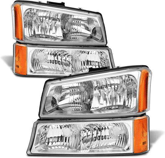 Adcarlights 20032006 Silverado Headlight Assembly For Chevy Avalanche 150025003500 Clear Chrome Lens With Amber Reflector Replacement Left And Right