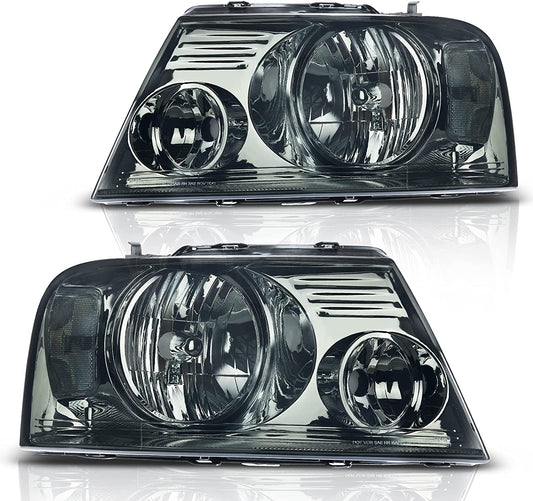2004-2008 Ford F150 Headlights With Smoked Lens Chrome Housing Reflector
