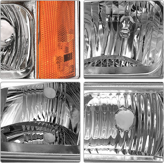 Adcarlights 20032006 Silverado Headlight Assembly For Chevy Avalanche 150025003500 Clear Chrome Lens With Amber Reflector Replacement Left And Right