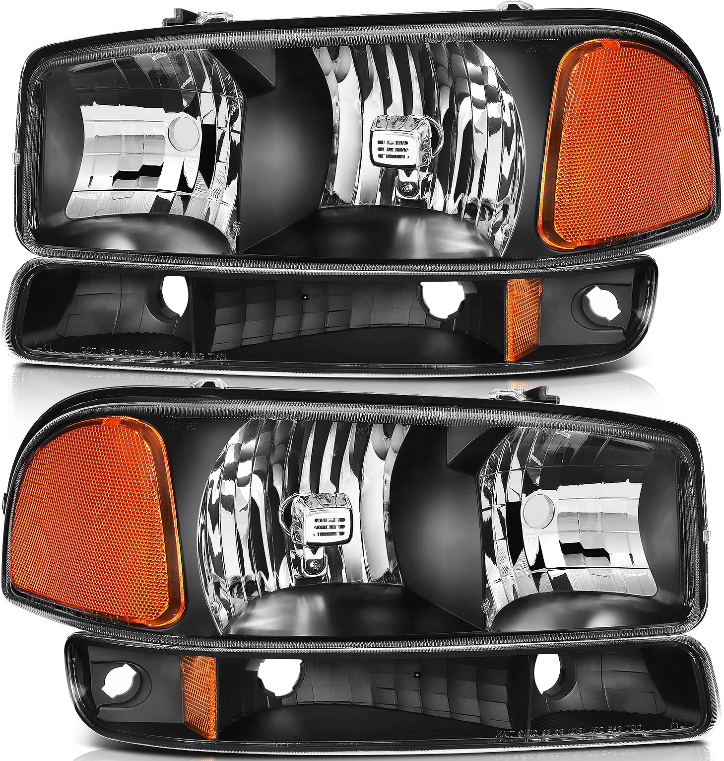 LBRST Headlight Assembly For GMC Sierra 1500 1999-2006 For GMC Sierra 1500  Classic 2007 For GMC Sierra 2500 1999-2004 Black Housing Amber Reflector