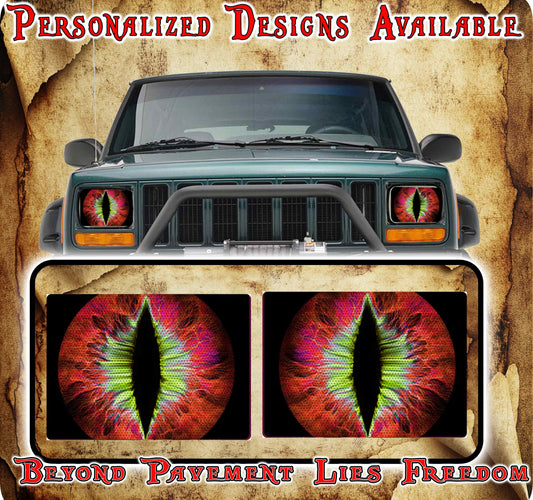red and green Eye decals for YJ or 5x7 headlights