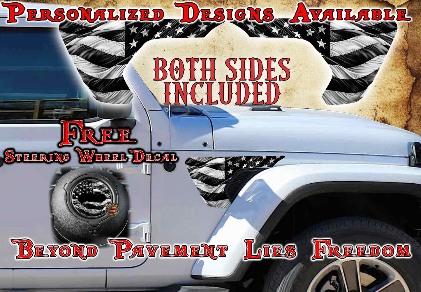 American flag fender vent decal for the JL or JT 2018 or newer 139