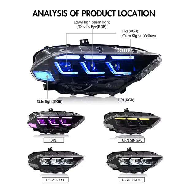18 - 23 RGB ford mustang headlights s650 style