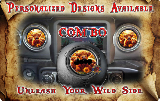 Steering wheel decal baby highland cow 233