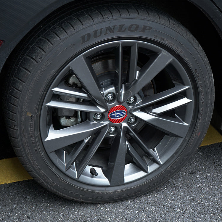 JDMuscle [22-25 WRX] P&S Series Carbon Fiber Wheel Center Cap Covers 4 PC | Black Carbon Fiber/ Red Carbon Fiber