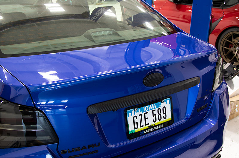 OLM Paint Matched Trunk Hole Delete for OEM Short Spoiler - World Rally Blue - 2015-2021 Subaru WRX / STI