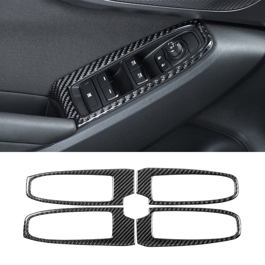 JDMuscle [22-25 WRX] P&S Series Carbon Fiber Window Switch Trim Covers 4 PC | Black Carbon Fiber/ Red Carbon Fiber