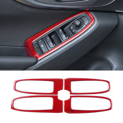 JDMuscle [22-25 WRX] P&S Series Carbon Fiber Window Switch Trim Covers 4 PC | Black Carbon Fiber/ Red Carbon Fiber