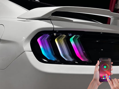 2015-2023 Mustang app-controlled RGB tail lights, any solid color