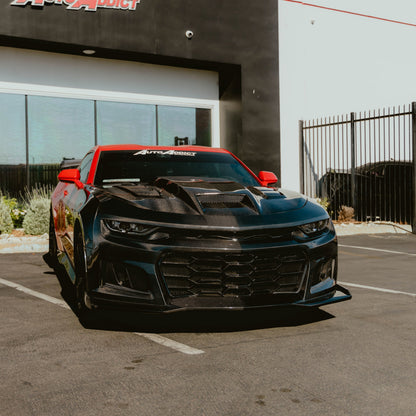 2019-2025 Chevy Camaro SS RS LT Black Panther ZL1 1LE 1PC Full Gloss Carbon Fiber Track Package Front Bumper Conversion for RS Headlights