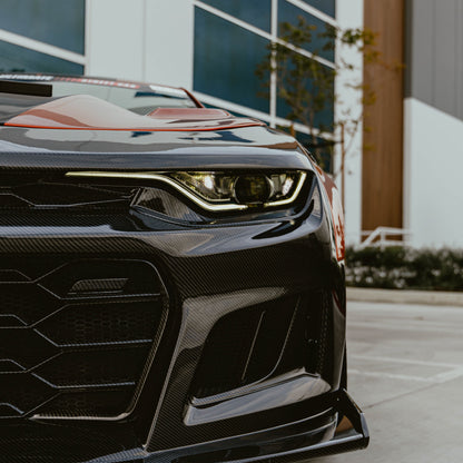 2019-2025 Chevy Camaro SS RS LT Black Panther ZL1 1LE 1PC Full Gloss Carbon Fiber Track Package Front Bumper Conversion for RS Headlights