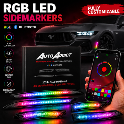 2024-2026 Mustang S650 RGB Bluetooth Dynamic Animation LED Side Markers w/ Rear Diffuser Reflector 6pc Kit