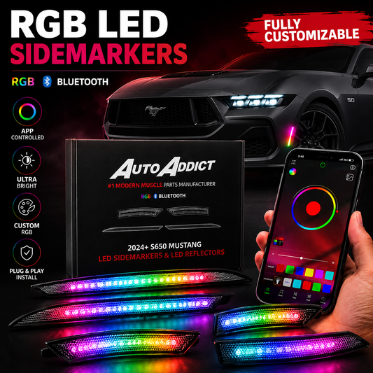 2024-2026 Mustang S650 RGB Bluetooth Dynamic Animation LED Side Markers w/ Rear Diffuser Reflector 6pc Kit