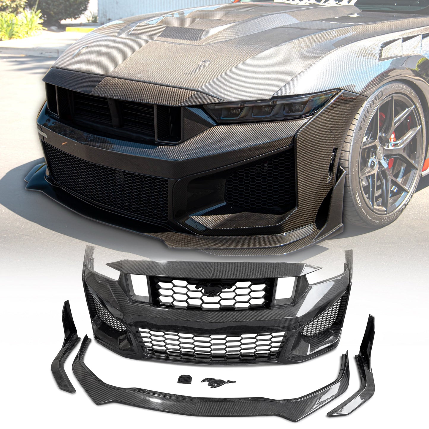 2024–2026 Mustang S650 Heritage SC™ V-Shaped Dry Gloss Carbon Fiber Bumper Kit Track Package
