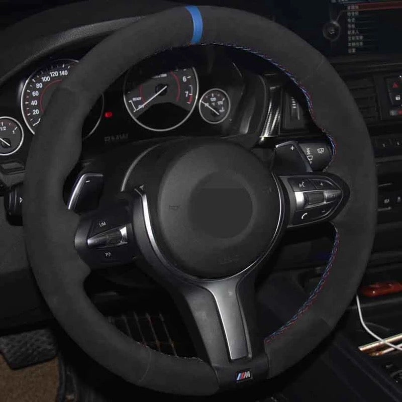 BMW F-Series Alcantara Suede Steering Wheel Cover DIY (Blue Stripe)