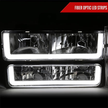 1988-1993 Chevrolet/GMC C10 C/K Sierra Tahoe LED Tube Factory Style Headlights with Bumper & Corner Lights (Chrome Housing/Clear Lens)