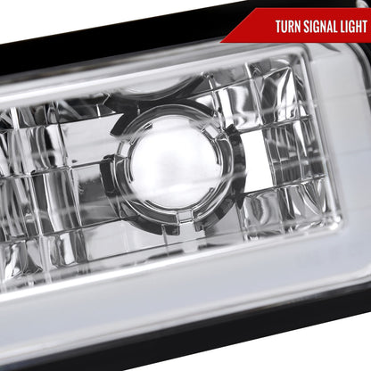 1988-1993 Chevrolet/GMC C10 C/K Sierra Tahoe LED Tube Factory Style Headlights with Bumper & Corner Lights (Chrome Housing/Clear Lens)