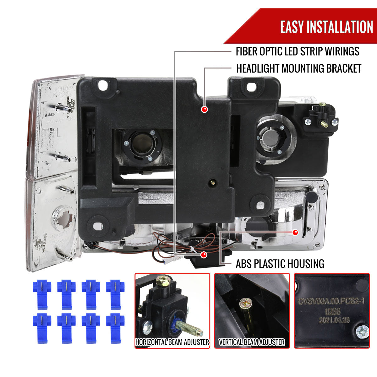 1988-1993 Chevrolet/GMC C10 C/K Sierra Tahoe LED Tube Factory Style Headlights with Bumper & Corner Lights (Chrome Housing/Clear Lens)