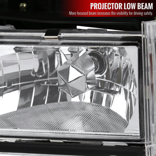 1988-1993 Chevrolet C/K Blazer/Tahoe/Silverado/Suburban GMC Sierra/Yukon Factory Style Headlights, Bumper Lights, & Corner Lights Set (Chrome Housing/Clear Lens)