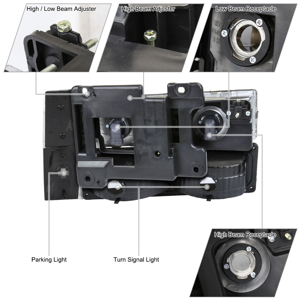 1988-1993 Chevrolet C/K Blazer/Tahoe/Silverado/Suburban GMC Sierra/Yukon Factory Style Headlights, Bumper Lights, & Corner Lights Set (Chrome Housing/Clear Lens)