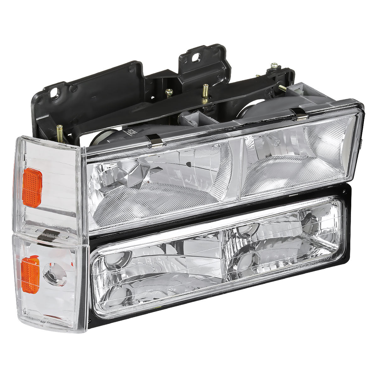 1988-1993 Chevrolet C/K Blazer/Tahoe/Silverado/Suburban GMC Sierra/Yukon Factory Style Headlights, Bumper Lights, & Corner Lights Set (Chrome Housing/Clear Lens)