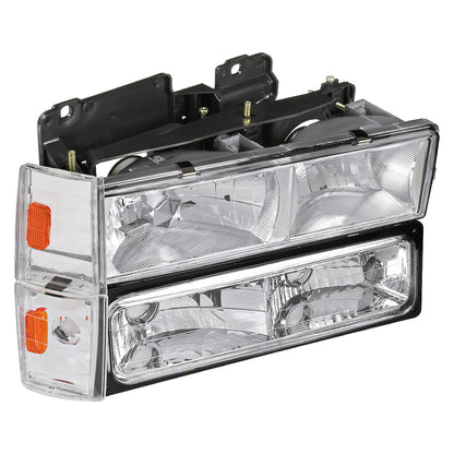 1988-1993 Chevrolet C/K Blazer/Tahoe/Silverado/Suburban GMC Sierra/Yukon Factory Style Headlights, Bumper Lights, & Corner Lights Set (Chrome Housing/Clear Lens)