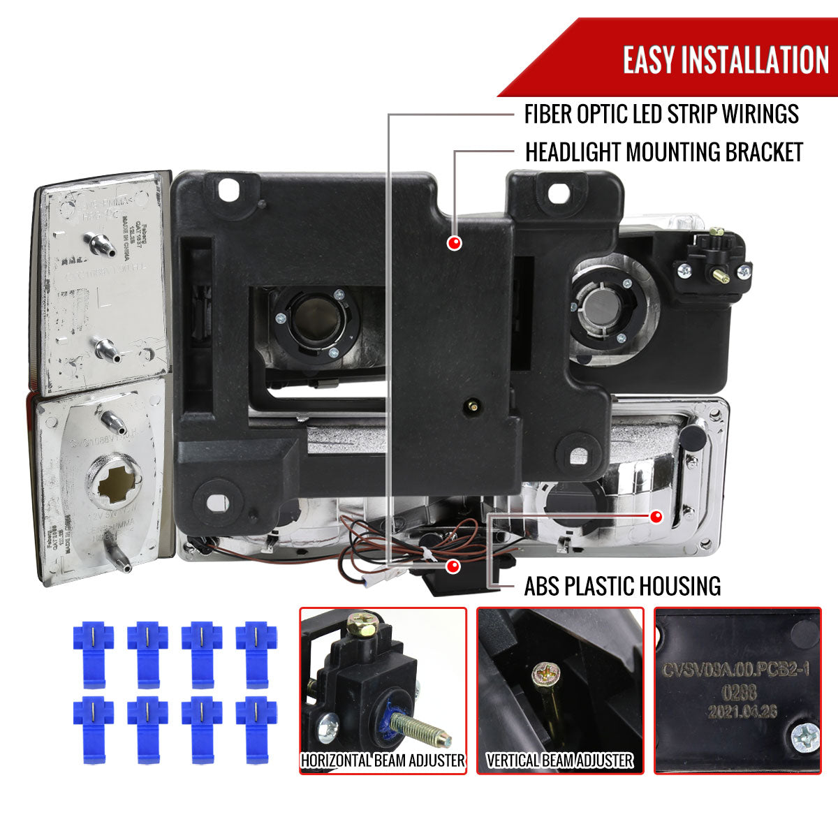 1988-1993 Chevrolet/GMC C10 C/K Sierra Tahoe LED Tube Factory Style Headlights with Bumper & Corner Lights (Chrome Housing/Smoked Lens)