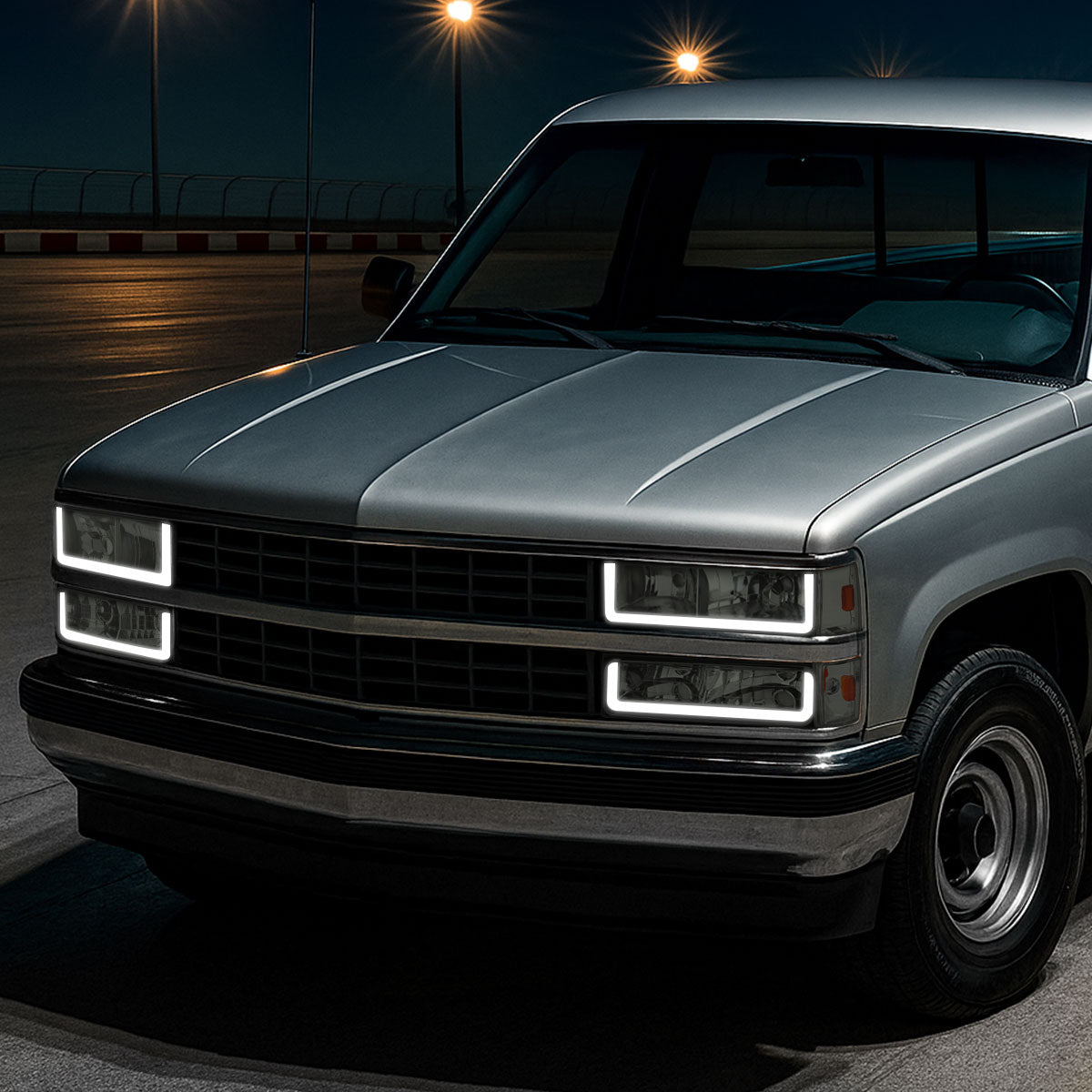 1988-1993 Chevrolet/GMC C10 C/K Sierra Tahoe LED Tube Factory Style Headlights with Bumper & Corner Lights (Chrome Housing/Smoked Lens)