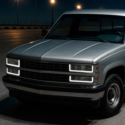 1988-1993 Chevrolet/GMC C10 C/K Sierra Tahoe LED Tube Factory Style Headlights with Bumper & Corner Lights (Chrome Housing/Smoked Lens)