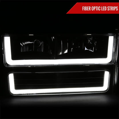 1988-1993 Chevrolet/GMC C10 C/K Sierra Tahoe LED Tube Factory Style Headlights with Bumper & Corner Lights (Matte Black Housing/Clear Lens)