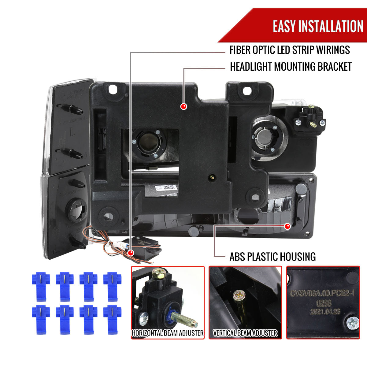 1988-1993 Chevrolet/GMC C10 C/K Sierra Tahoe LED Tube Factory Style Headlights with Bumper & Corner Lights (Matte Black Housing/Clear Lens)