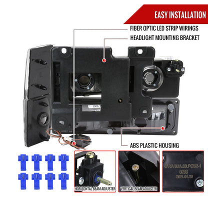 1988-1993 Chevrolet/GMC C10 C/K Sierra Tahoe LED Tube Factory Style Headlights with Bumper & Corner Lights (Matte Black Housing/Clear Lens)