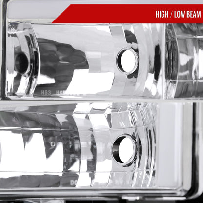 1994-1998 Chevrolet C10 C/K Tahoe Suburban LED Tube Factory Headlights with Corner Signal Bumper Lights (Chrome Housing/Clear Lens)