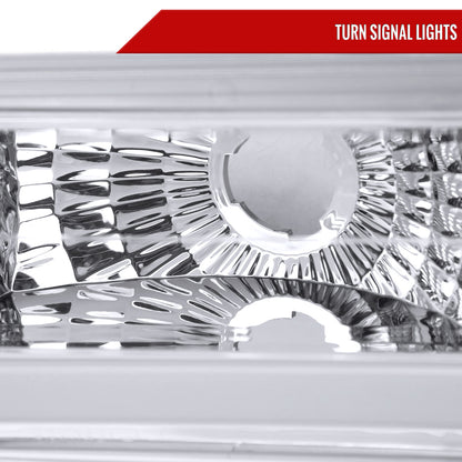 1994-1998 Chevrolet C10 C/K Tahoe Suburban LED Tube Factory Headlights with Corner Signal Bumper Lights (Chrome Housing/Clear Lens)