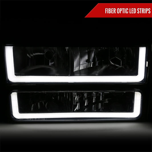 1994-1998 Chevrolet Silverado/Tahoe/Suburban/C10 Factory Style Headlights w/LED Strip and Bumper & Corner Lights (Chrome Housing/Smoked Lens)