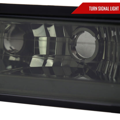 1994-1998 Chevrolet Silverado/Tahoe/Suburban/C10 Factory Style Headlights w/LED Strip and Bumper & Corner Lights (Chrome Housing/Smoked Lens)