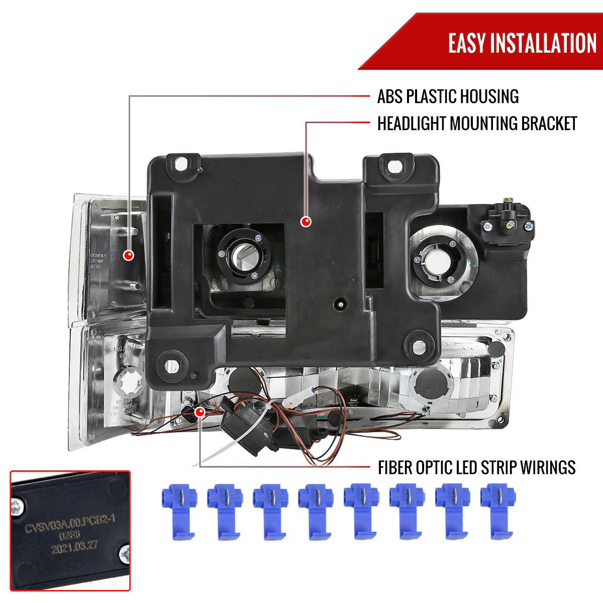 1994-1998 Chevrolet Silverado/Tahoe/Suburban/C10 Factory Style Headlights w/LED Strip and Bumper & Corner Lights (Chrome Housing/Smoked Lens)
