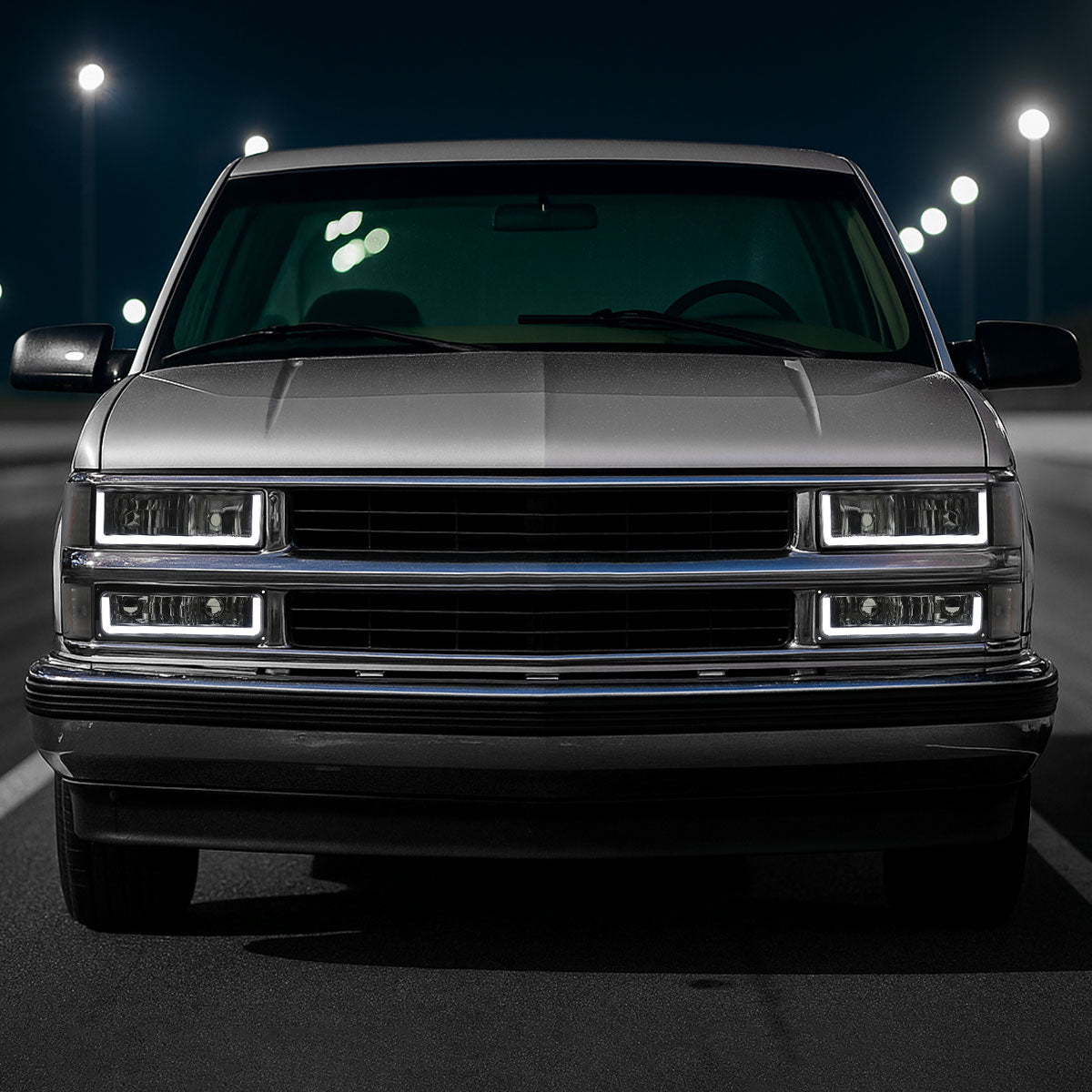 1994-1998 Chevrolet Silverado/Tahoe/Suburban/C10 Factory Style Headlights w/LED Strip and Bumper & Corner Lights (Chrome Housing/Smoked Lens)