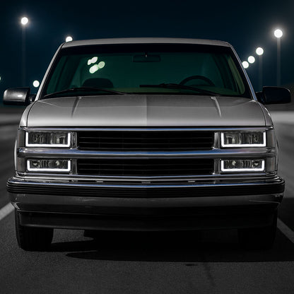 1994-1998 Chevrolet Silverado/Tahoe/Suburban/C10 Factory Style Headlights w/LED Strip and Bumper & Corner Lights (Chrome Housing/Smoked Lens)