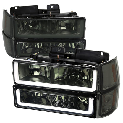 1994-1998 Chevrolet Silverado/Tahoe/Suburban/C10 Factory Style Headlights w/LED Strip and Bumper & Corner Lights (Chrome Housing/Smoked Lens)
