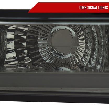 1994-1998 Chevrolet C10 C/K Tahoe Suburban LED Tube Factory Headlights with Corner Signal Bumper Lights (Chrome Housing/Smoked Lens)