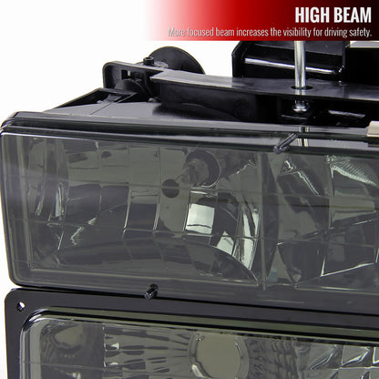 1994-1998 Chevrolet Silverado/Tahoe/Suburban/C10 Factory Style Headlights w/ Bumper & Corner Lights (Chrome Housing/Smoked Lens)