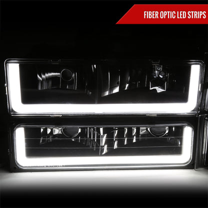 1994-1998 Chevrolet Silverado/Tahoe/Suburban/C10 Factory Style Headlights w/LED Strip and Bumper & Corner Lights (Matte Black Housing/Clear Lens)