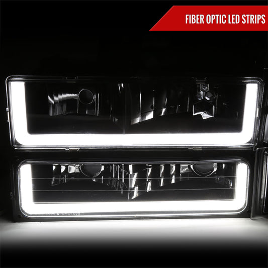 1994-1998 Chevrolet Silverado/Tahoe/Suburban/C10 Factory Style Headlights w/LED Strip and Bumper & Corner Lights (Matte Black Housing/Clear Lens)