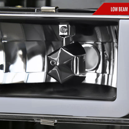 1994-1998 Chevrolet Silverado/Tahoe/Suburban/C10 Factory Style Headlights w/LED Strip and Bumper & Corner Lights (Matte Black Housing/Clear Lens)